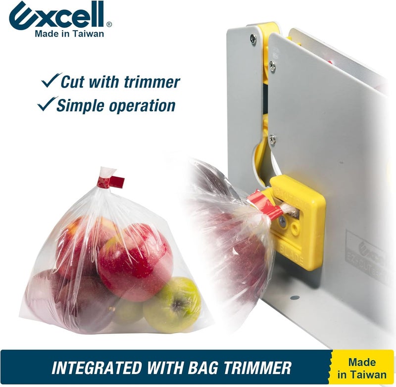 excell ET-609K EZ-Cut Tape Bag Sealer with Trimmer Blade: Fits 9 mm Tape, Ideal for Sealing Candy, Bread, and Meat. Easy to Cut and Trim Bags. Durable, Table-mountable. Includes Sealer and Tape roll. - Image 5